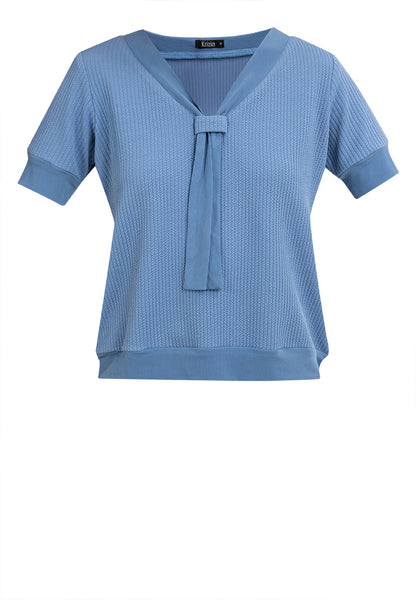 Krizia Textured Fabric V-neck Decorative Tie Detail Blouse Top