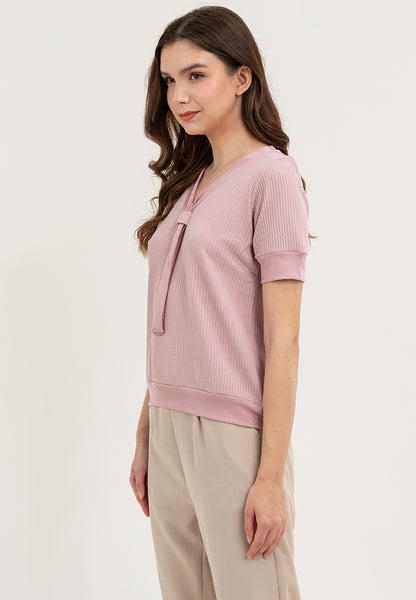Krizia Textured Fabric V-neck Decorative Tie Detail Blouse Top