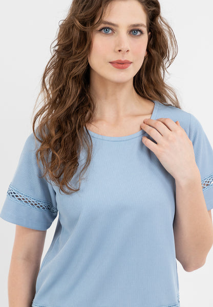 Krizia Lace Trimmed Round Neck Blouse Top