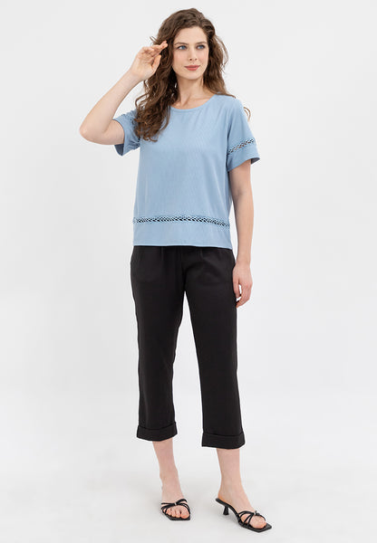 Krizia Lace Trimmed Round Neck Blouse Top