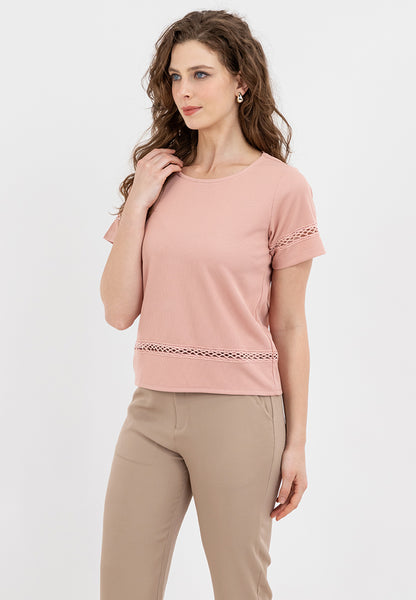 Krizia Lace Trimmed Round Neck Blouse Top