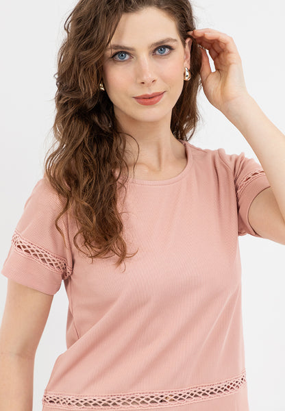 Krizia Lace Trimmed Round Neck Blouse Top