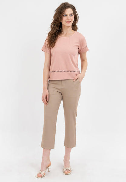 Krizia Lace Trimmed Round Neck Blouse Top