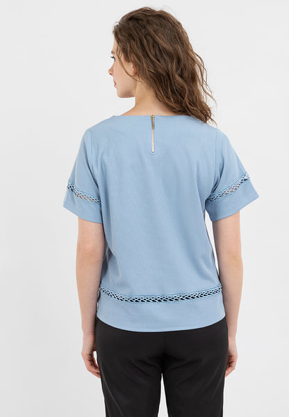 Krizia Lace Trimmed Round Neck Blouse Top
