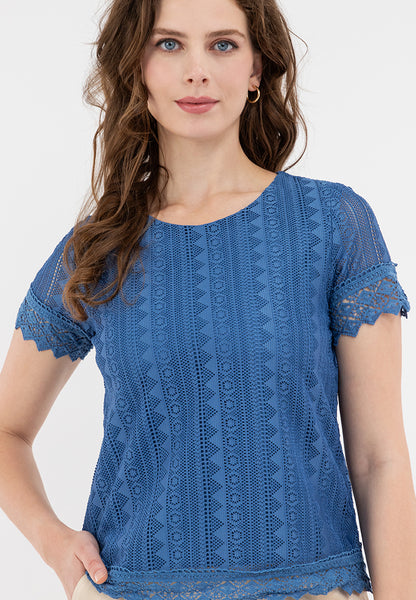 Krizia Lace Blouse with Sleeve and Hem Trimmings