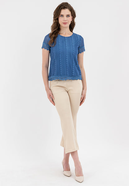 Krizia Lace Blouse with Sleeve and Hem Trimmings