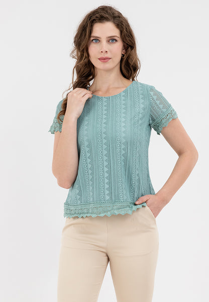 Krizia Lace Blouse with Sleeve and Hem Trimmings