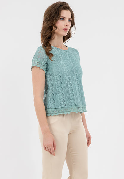Krizia Lace Blouse with Sleeve and Hem Trimmings