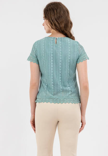 Krizia Lace Blouse with Sleeve and Hem Trimmings