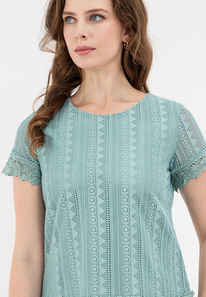 Krizia Lace Blouse with Sleeve and Hem Trimmings
