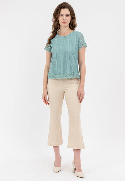 Krizia Lace Blouse with Sleeve and Hem Trimmings