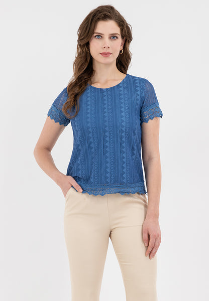 Krizia Lace Blouse with Sleeve and Hem Trimmings