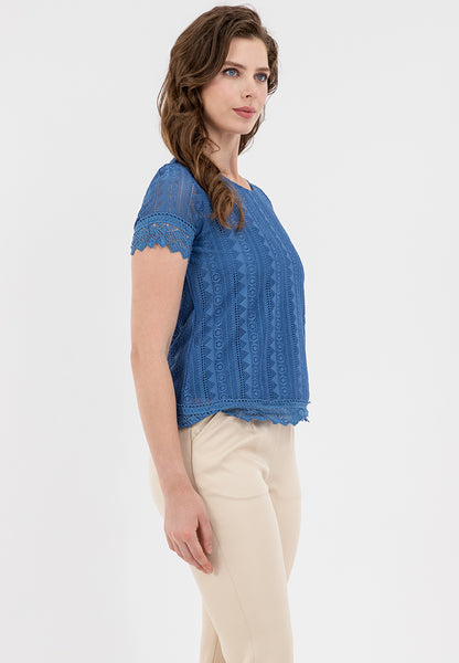 Krizia Lace Blouse with Sleeve and Hem Trimmings
