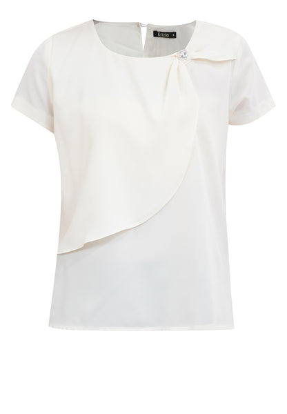 Front Decorative Pleats Round Neck Asymmetrical Overlay Blouse Top