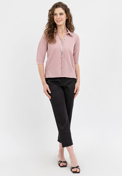 Krizia Quarter Sleeve Collared Blouse Top
