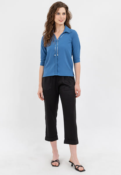 Krizia Quarter Sleeve Collared Blouse Top