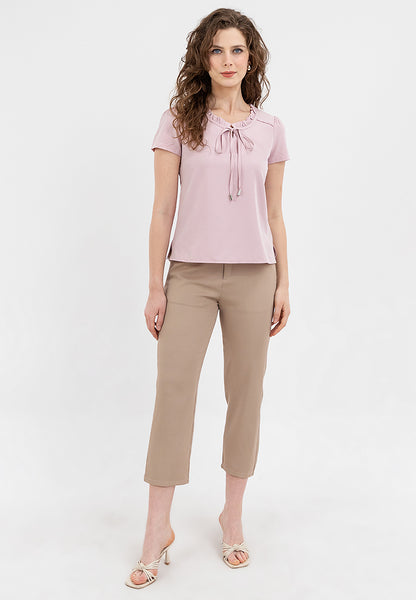 Krizia Puff Sleeves Ruffle Tie Neck Blouse Top