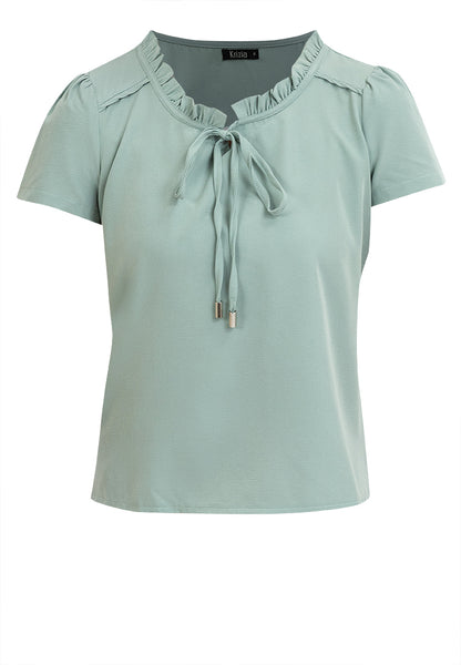 Krizia Puff Sleeves Ruffle Tie Neck Blouse Top
