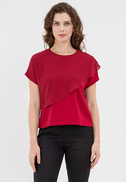 Krizia Overlap Round Neck Blouse Top