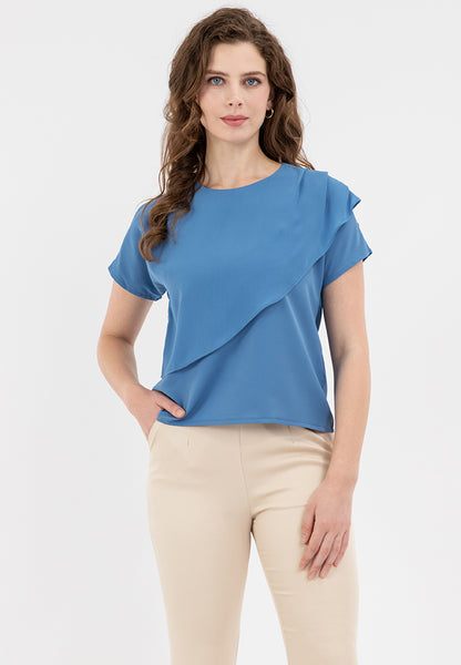 Krizia Overlap Round Neck Blouse Top