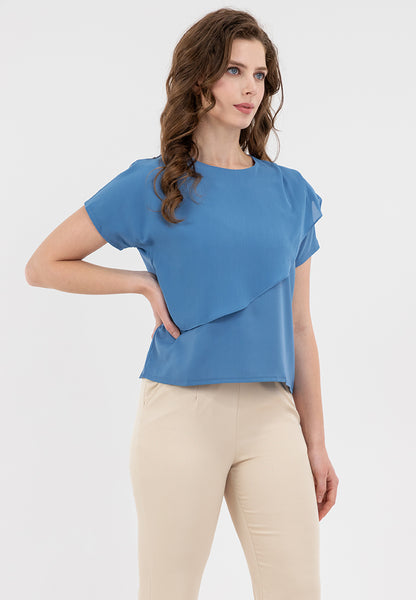 Krizia Overlap Round Neck Blouse Top