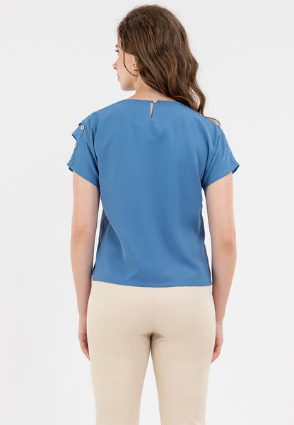 Krizia Overlap Round Neck Blouse Top