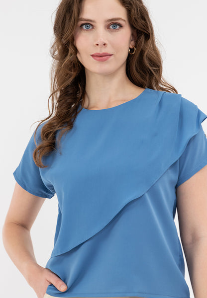 Krizia Overlap Round Neck Blouse Top