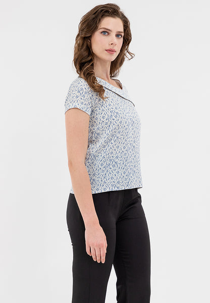Krizia Decorative Ruffle Neckline Printed Blouse Top