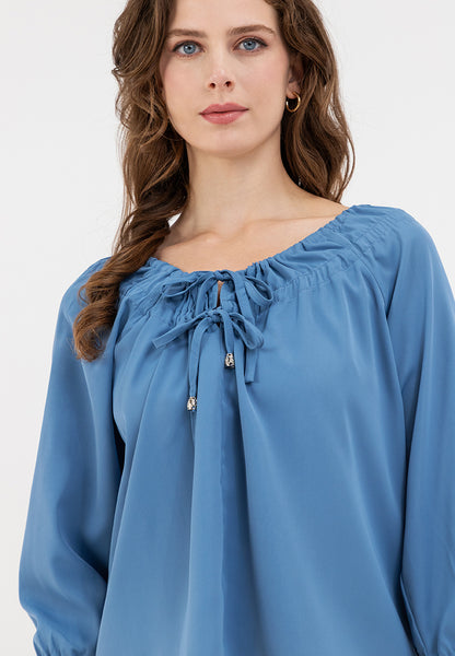 Krizia Decorative Tie Neckline 3/4 Long Sleeve Blouse Top