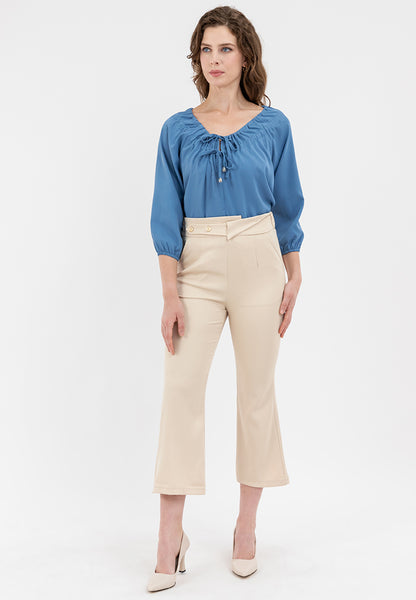 Krizia Decorative Tie Neckline 3/4 Long Sleeve Blouse Top