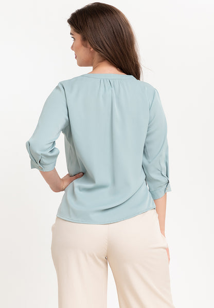 Krizia V-Neck Detachable Brooch Pin Blouse Top