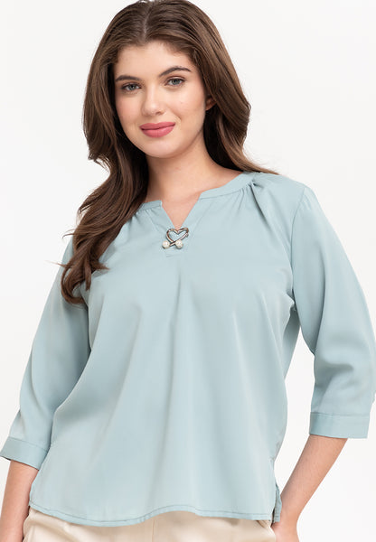 Krizia V-Neck Detachable Brooch Pin Blouse Top