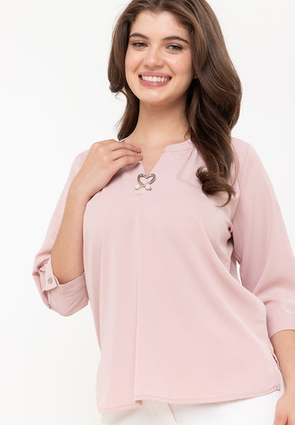 Krizia V-Neck Detachable Brooch Pin Blouse Top
