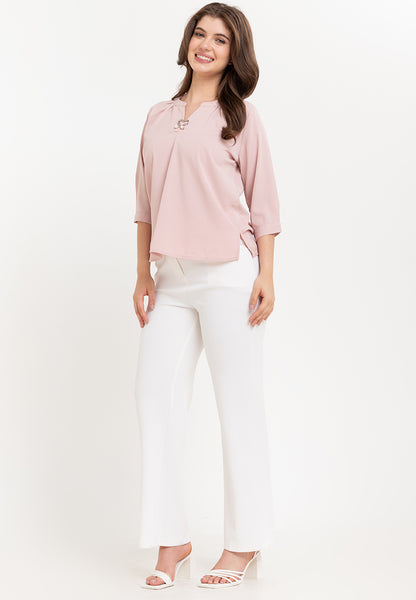 Krizia V-Neck Detachable Brooch Pin Blouse Top