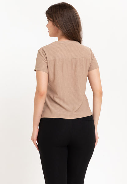 Krizia Waffle V Neck Button Down Blouse Top