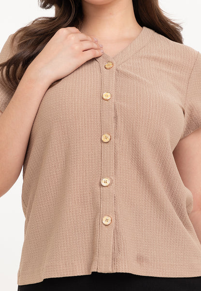 Krizia Waffle V Neck Button Down Blouse Top