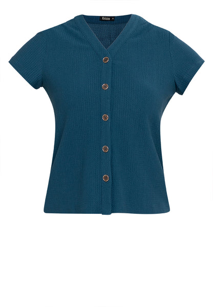 Krizia Waffle V Neck Button Down Blouse Top