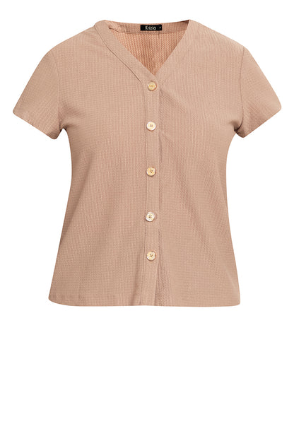 Krizia Waffle V Neck Button Down Blouse Top