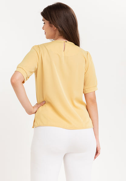 Krizia Detailed V Neck Pleated Blouse Top