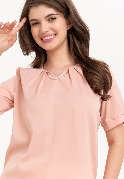 Krizia Detailed V Neck Pleated Blouse Top