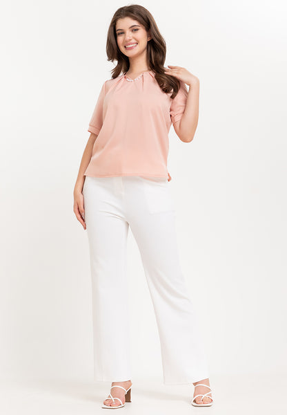 Krizia Detailed V Neck Pleated Blouse Top