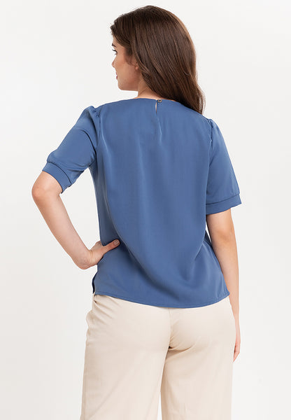 Krizia Detailed V Neck Pleated Blouse Top