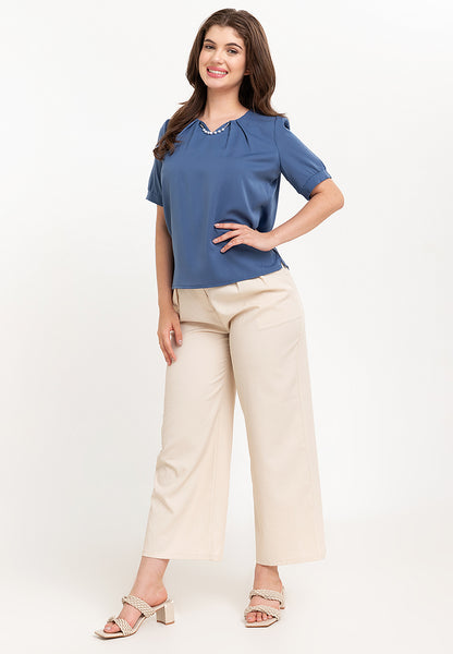 Krizia Detailed V Neck Pleated Blouse Top