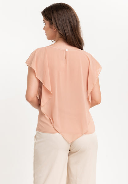 Krizia Flowy Overlay Blouse with Necklace Korean Top