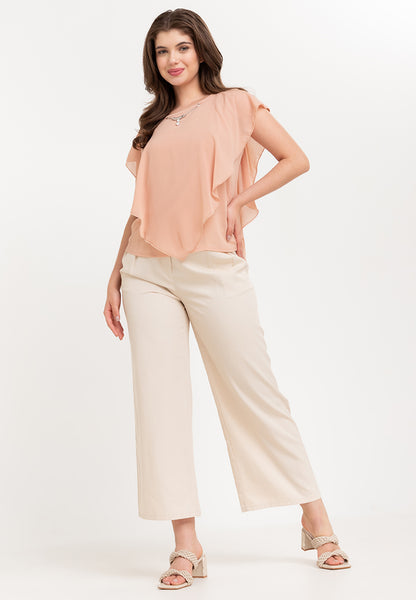 Krizia Flowy Overlay Blouse with Necklace Korean Top