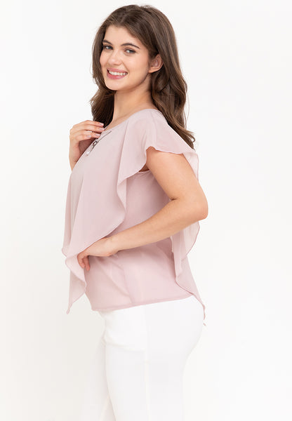 Krizia Flowy Overlay Blouse with Necklace Korean Top