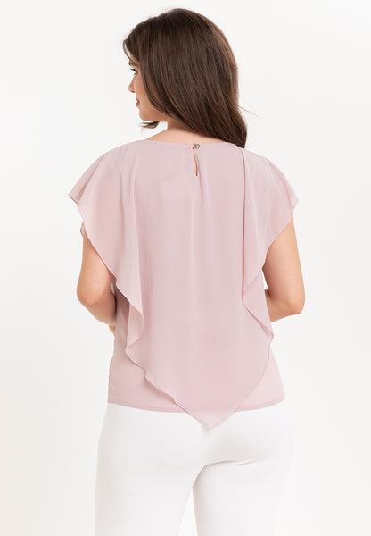 Krizia Flowy Overlay Blouse with Necklace Korean Top