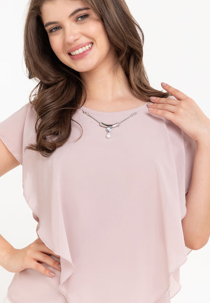 Krizia Flowy Overlay Blouse with Necklace Korean Top