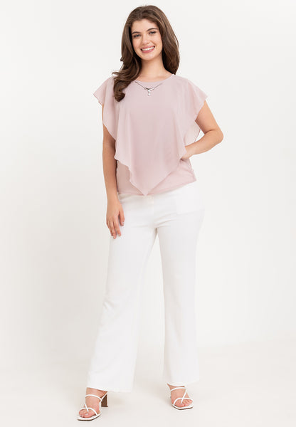 Krizia Flowy Overlay Blouse with Necklace Korean Top