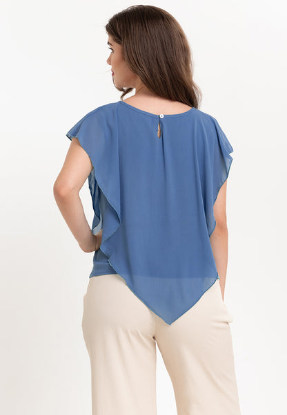 Krizia Flowy Overlay Blouse with Necklace Korean Top